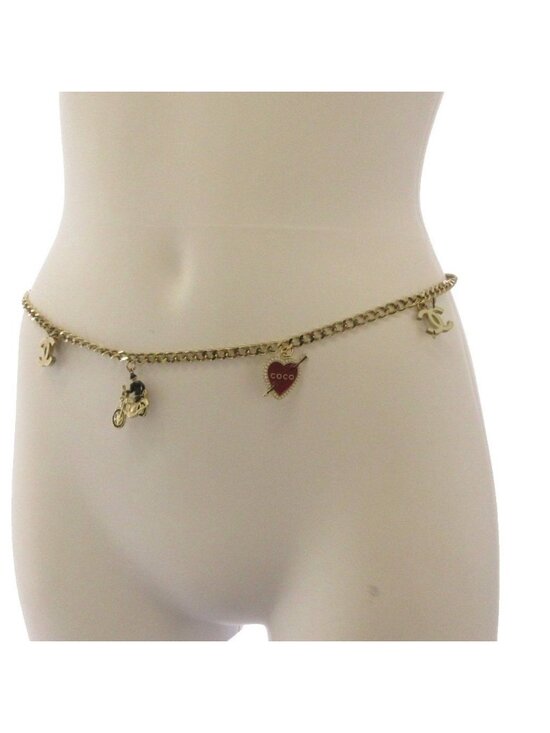 Chanel CC Logo Chain Belt Heart Bike Motif Gold Color KH main image 6